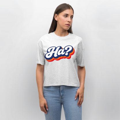 Ha? Design – Frauen Boxy Bio-T-Shirt - Weiß meliert