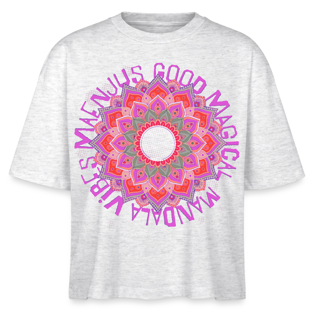 Mandala Pink Design – Frauen Boxy Bio-T-Shirt - Weiß meliert