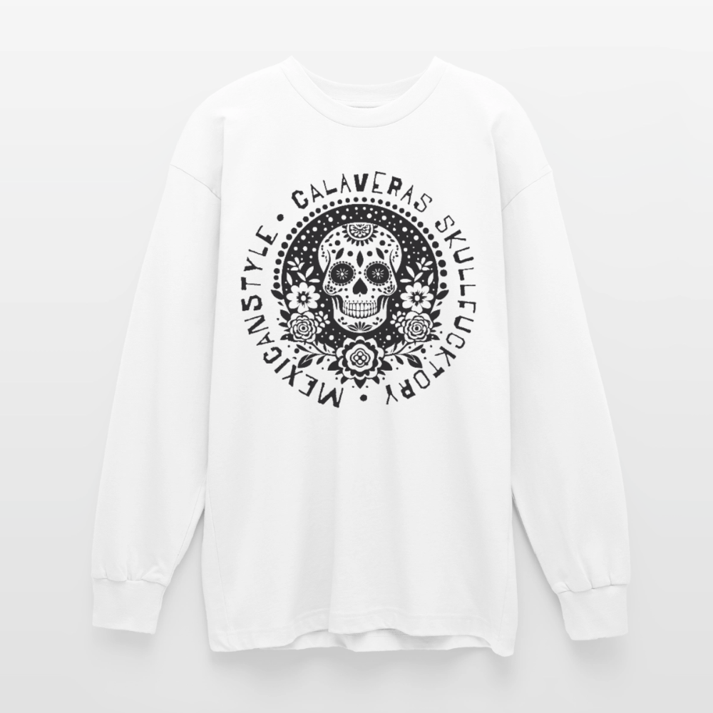 Sugar Skull Black Design - Oversized Langarmshirt - Weiß