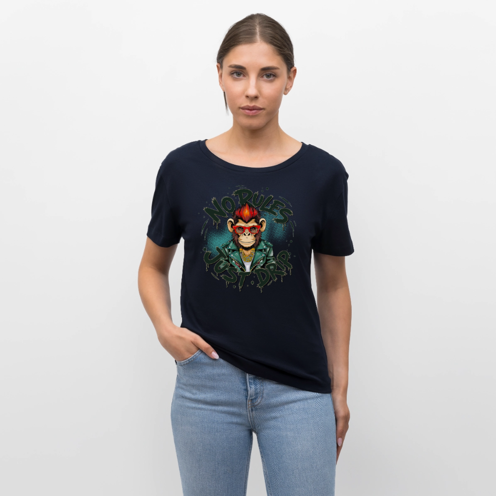 Monkey No Rules Design – Rundhals Frauen Bio-T-Shirt - Navy