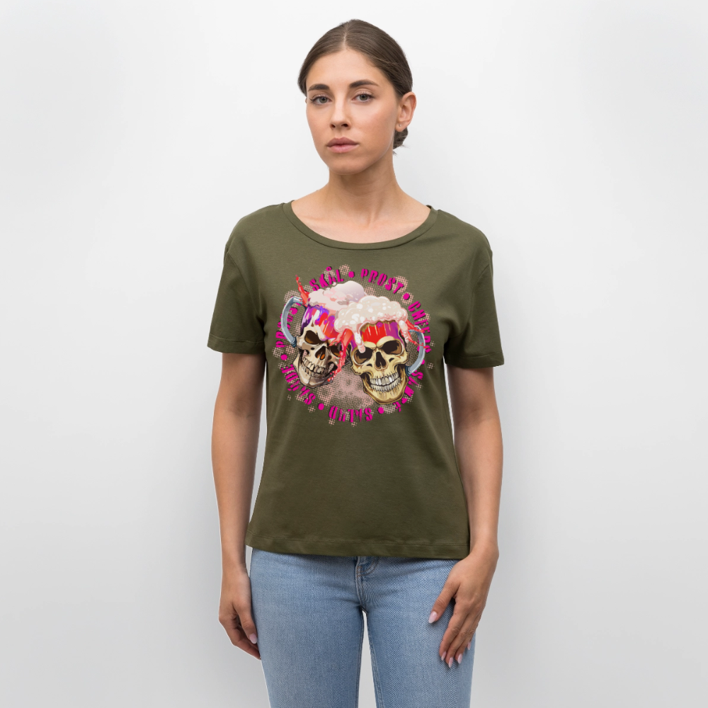 Party Skull Design Pink – Rundhals Frauen Bio-T-Shirt - Khaki