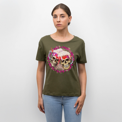 Party Skull Design Pink – Rundhals Frauen Bio-T-Shirt - Khaki