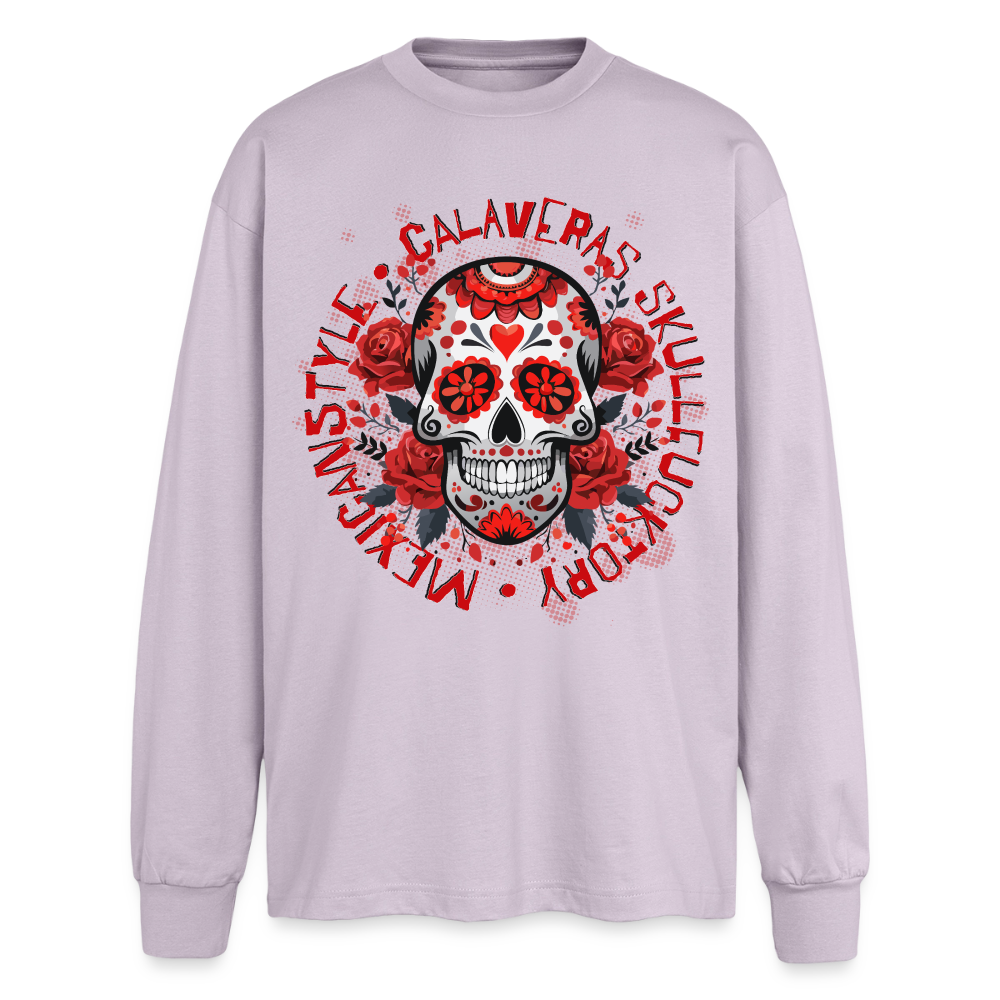 Sugar Skull Rosen Design - Oversized Langarmshirt - verblasstes Lila