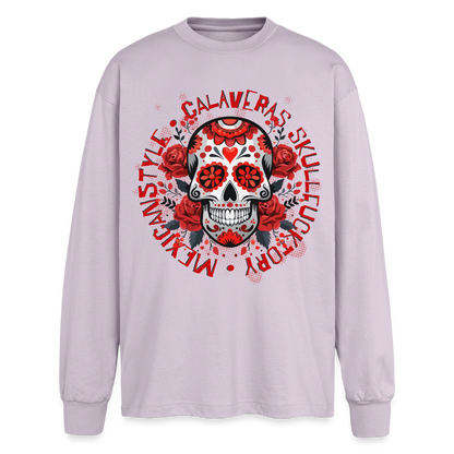 Sugar Skull Rosen Design - Oversized Langarmshirt - verblasstes Lila