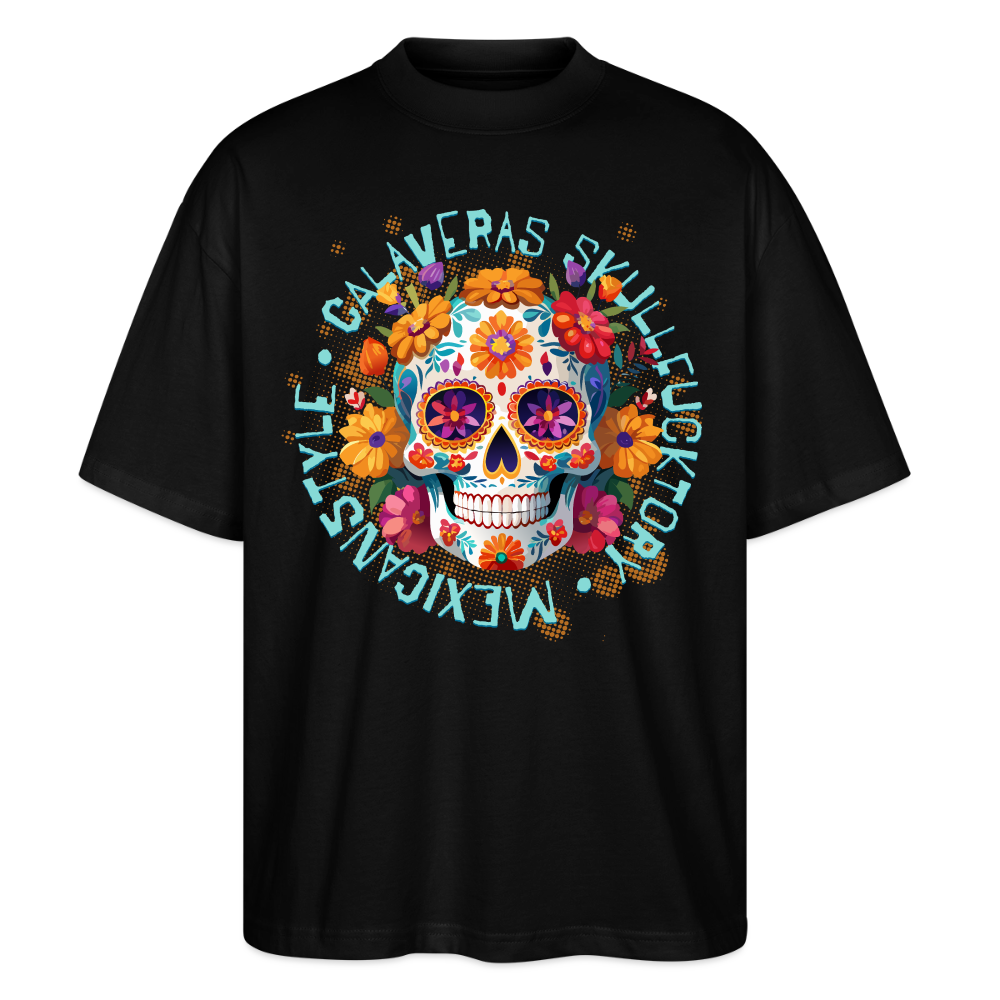 Sugar Skull Blumen – Oversized Unisex Bio T-Shirt - Schwarz