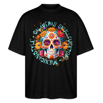 Sugar Skull Blumen – Oversized Unisex Bio T-Shirt - Schwarz