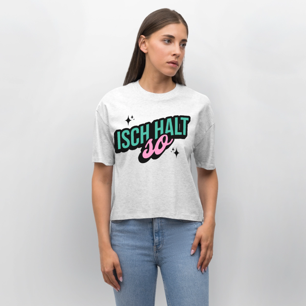 Isch halt so Design – Frauen Boxy Bio-T-Shirt - Weiß meliert