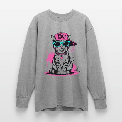 Bad Kitty Design – Oversized Langarmshirt - Grau meliert