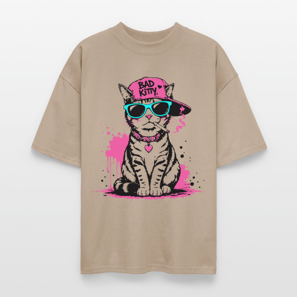 Bad Kitty Design – Oversized Unisex Bio T-Shirt - Steingrau
