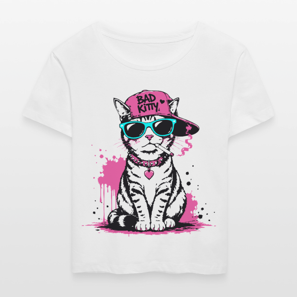 Bad Kitty Design – undhals Frauen Bio-T-Shirt - Weiß