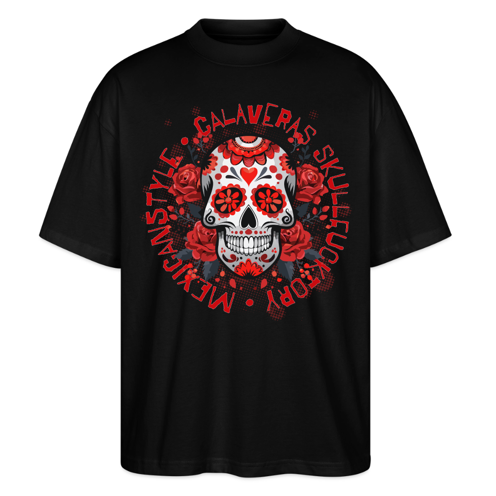 Sugar Skull Rosen Design - Oversized Unisex Bio T-Shirt - Schwarz