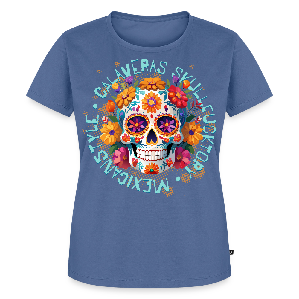Sugar Skull Blumen Design – Frauen Premium T-Shirt - Taubenblau