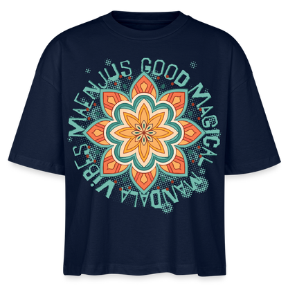 Mandala Türkis Design – Frauen Boxy Bio-T-Shirt - Navy