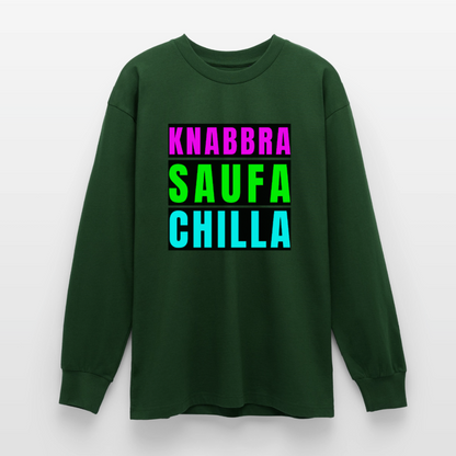 Knabbra Saufa Chilla Design – Oversized Langarmshirt - Flaschengrün