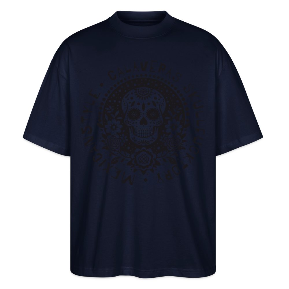 Sugar Skull Black Design - Oversized Unisex Bio T-Shirt - Navy