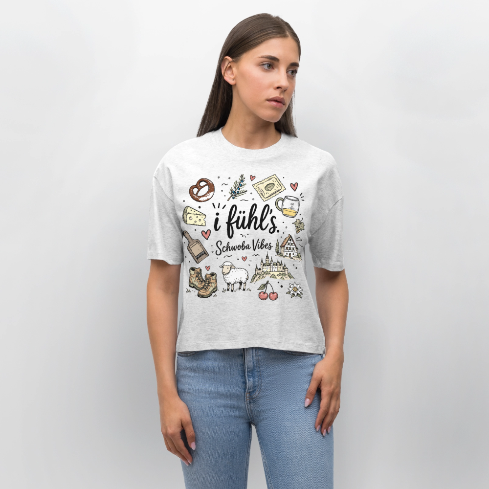 Alb Liebe Design – Frauen Boxy Bio-T-Shirt - Weiß meliert
