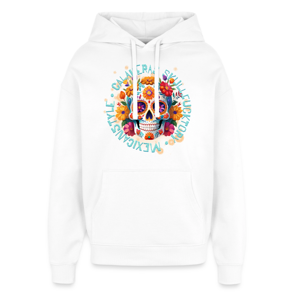 Sugar Skull Blumen Design – Oversized Unisex Hoodie - Weiß