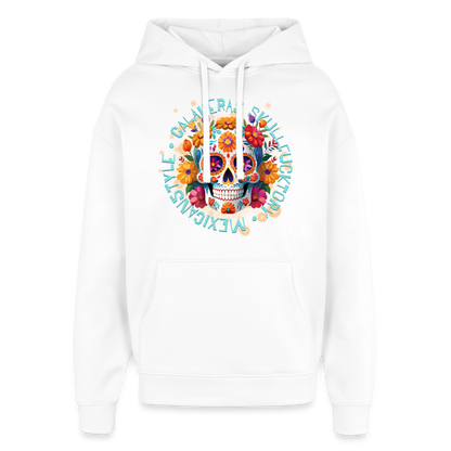 Sugar Skull Blumen Design – Oversized Unisex Hoodie - Weiß