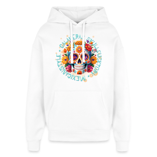 Sugar Skull Blumen Design – Oversized Unisex Hoodie - Weiß