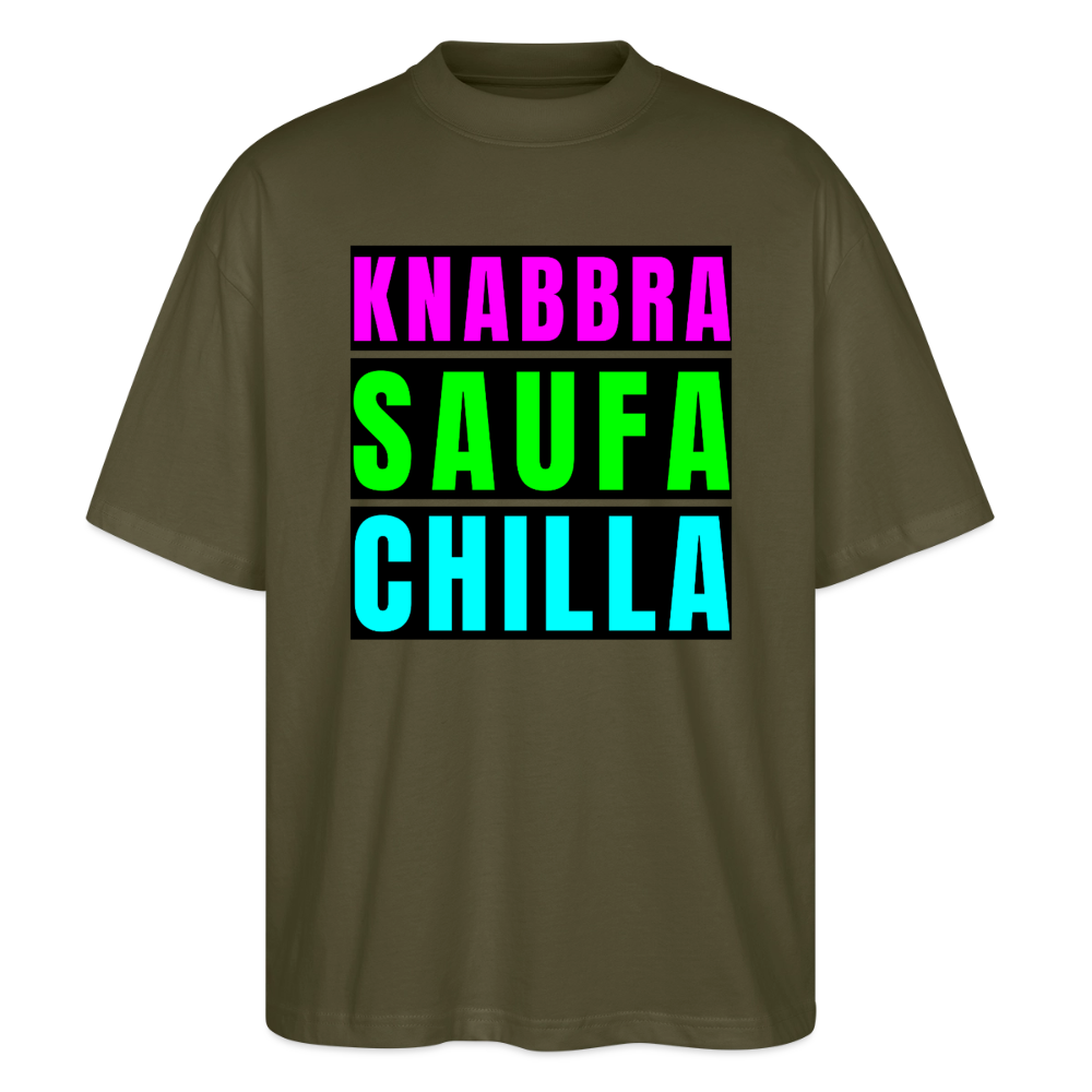 Knabbra Saufa Chilla Design – Oversized Unisex Bio T-Shirt - Khaki