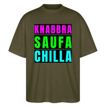 Knabbra Saufa Chilla Design – Oversized Unisex Bio T-Shirt - Khaki