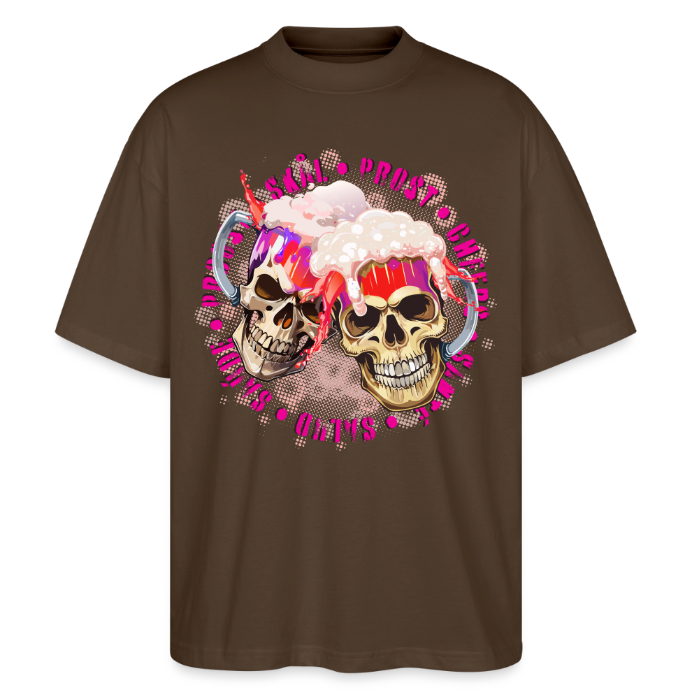 Party Skull Design Pink – Oversized Unisex Bio T-Shirt - Dunkelbraun