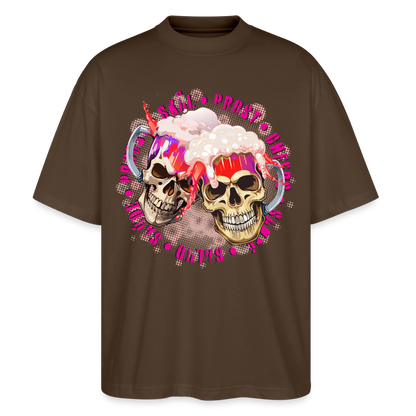 Party Skull Design Pink – Oversized Unisex Bio T-Shirt - Dunkelbraun