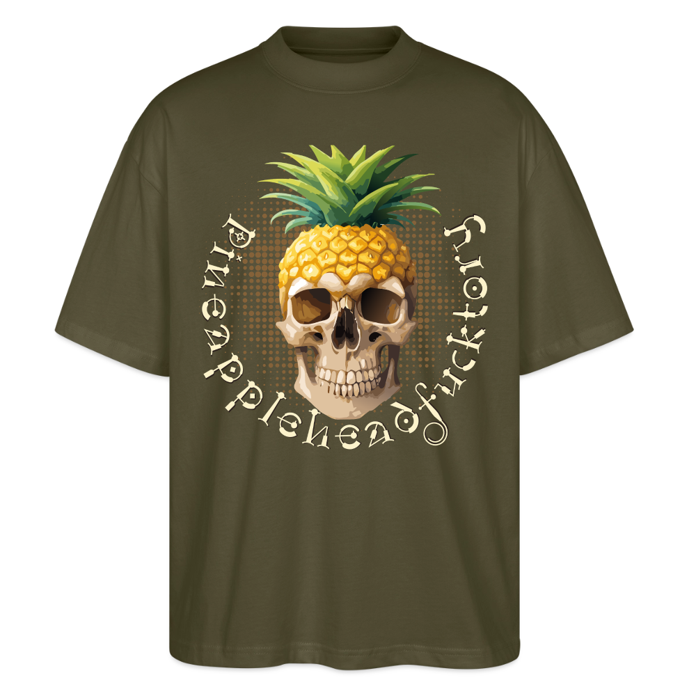 Pineapple Skull Design - Oversized Unisex Bio T-Shirt - Khaki