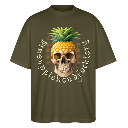 Pineapple Skull Design - Oversized Unisex Bio T-Shirt - Khaki