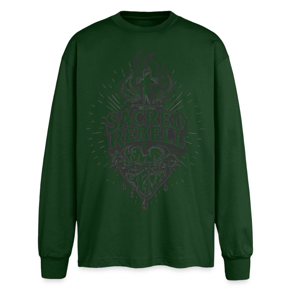 Sacred Rebell Design – Oversized Langarmshirt - Flaschengrün