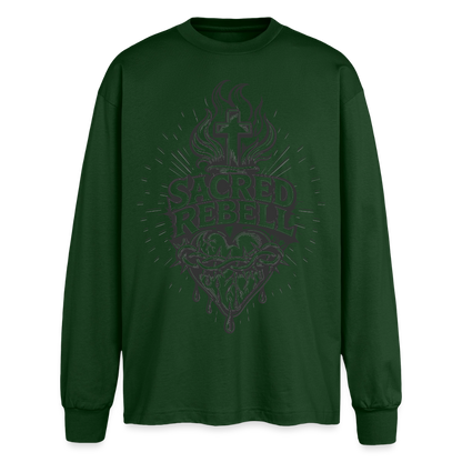 Sacred Rebell Design – Oversized Langarmshirt - Flaschengrün