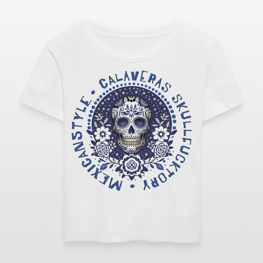 Sugar Skull Blau Design – Rundhals Frauen Bio-T-Shirt - Weiß