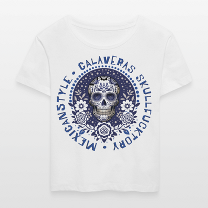 Sugar Skull Blau Design – Rundhals Frauen Bio-T-Shirt - Weiß
