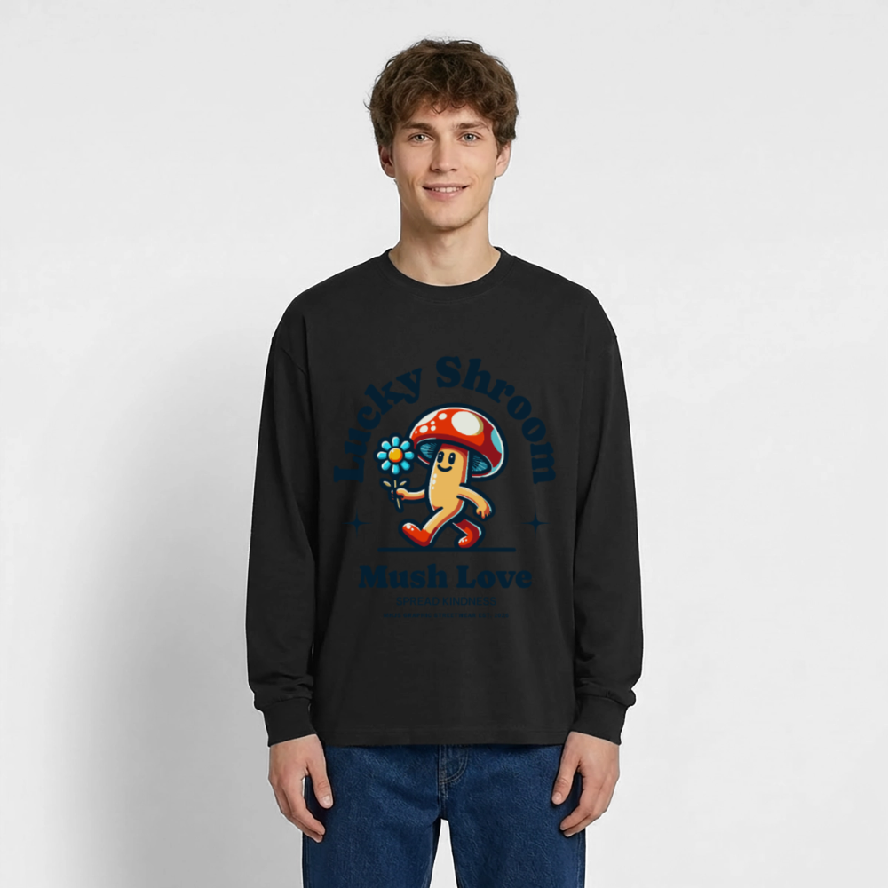 Lucky Shroom Design – Oversized Langarmshirt - Schwarz
