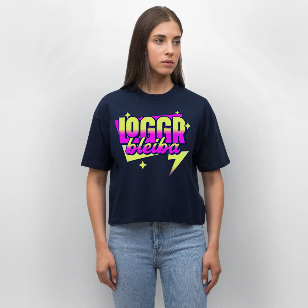 Logo bleibt Design – Frauen Boxy Bio-T-Shirt - Navy