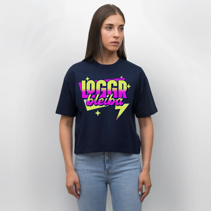 Logo bleibt Design – Frauen Boxy Bio-T-Shirt - Navy