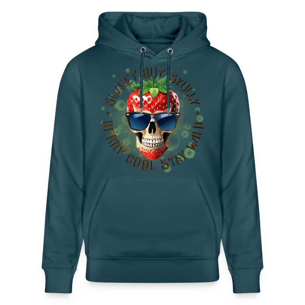 Strawberry Skull Design – Unisex Bio-Hoodie - Dunkles Petrol
