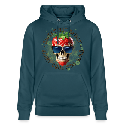 Strawberry Skull Design – Unisex Bio-Hoodie - Dunkles Petrol
