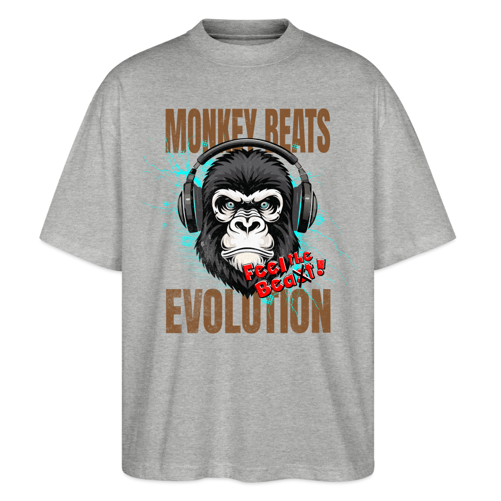 Monkey Beats Design – Oversized Unisex Bio T-Shirt - Grau meliert