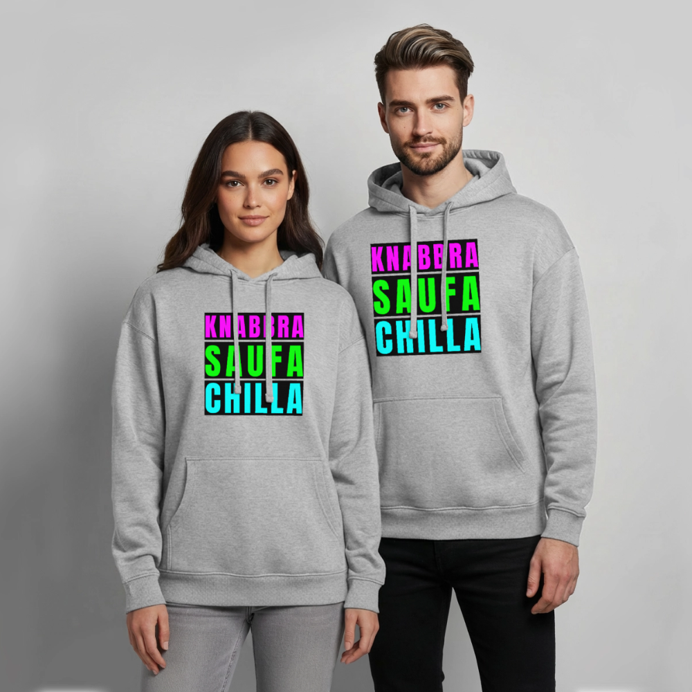 Knabbra Saufa Chilla – Oversized Unisex Hoodie - Grau meliert