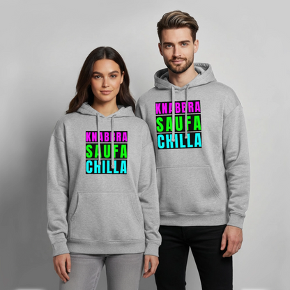 Knabbra Saufa Chilla – Oversized Unisex Hoodie - Grau meliert