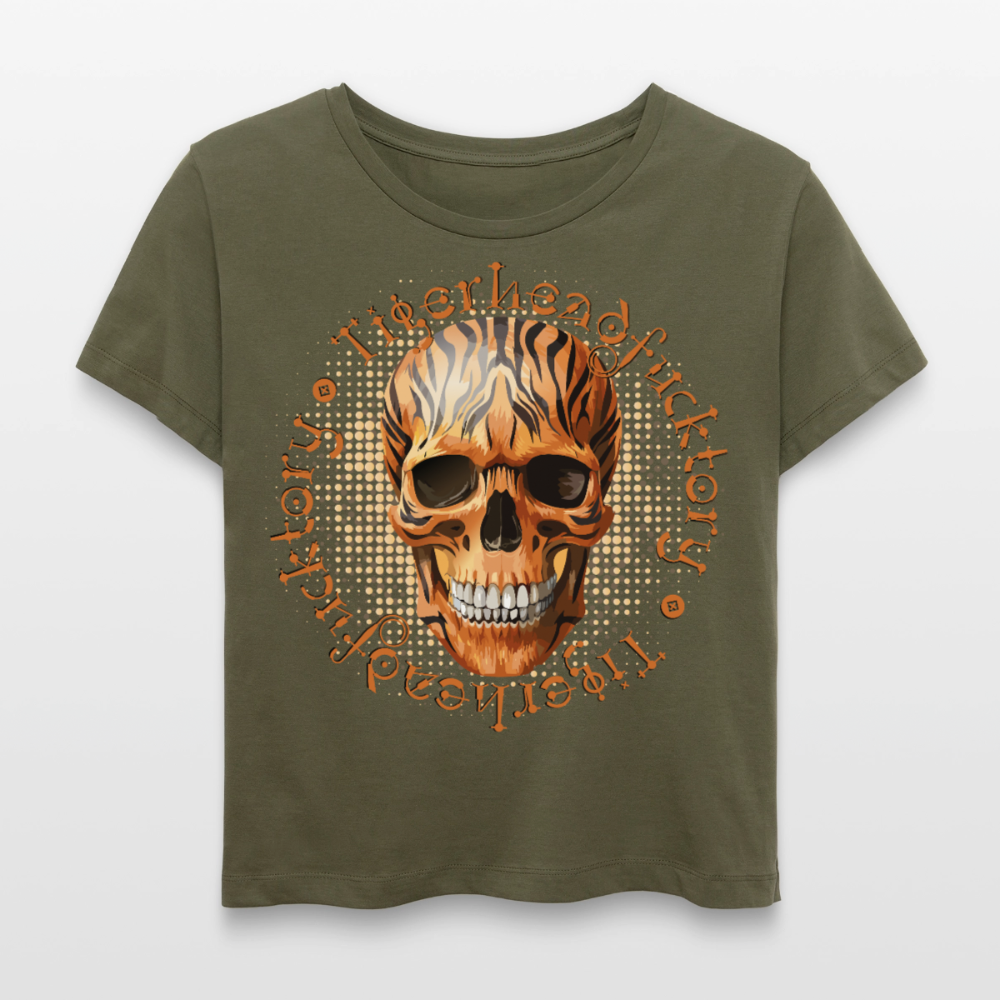 Tiger Skull Design – Rundhals Frauen Bio-T-Shirt - Khaki