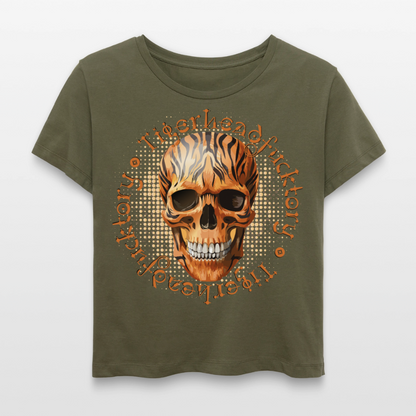 Tiger Skull Design – Rundhals Frauen Bio-T-Shirt - Khaki