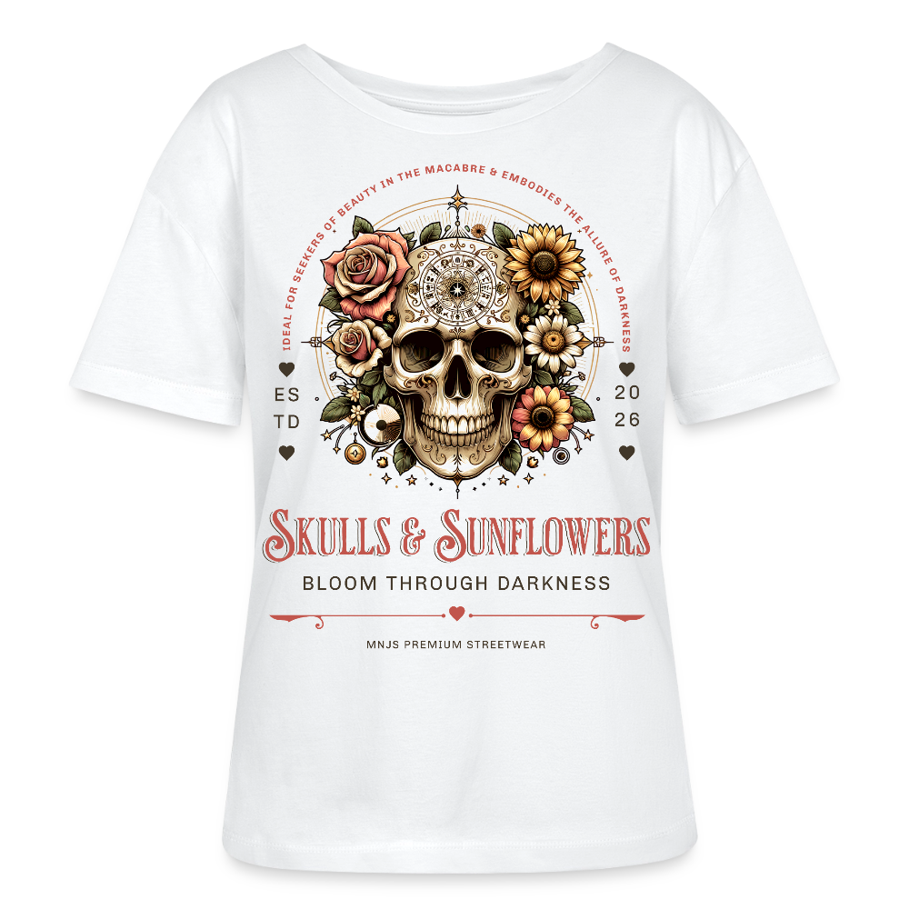 Skull & Sunflowers Design – Rundhals Frauen Bio-T-Shirt - Weiß