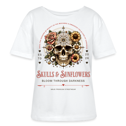 Skull & Sunflowers Design – Rundhals Frauen Bio-T-Shirt - Weiß