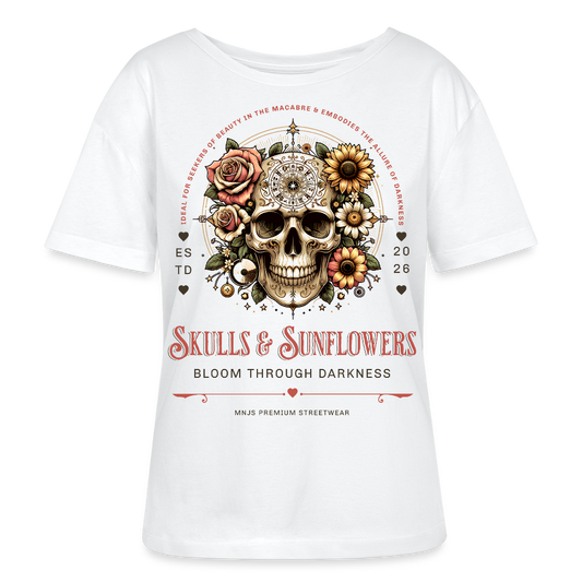 Skull & Sunflowers Design – Rundhals Frauen Bio-T-Shirt - Weiß