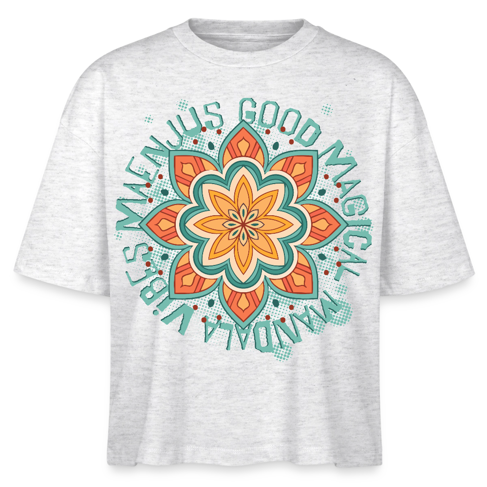 Mandala Türkis Design – Frauen Boxy Bio-T-Shirt - Weiß meliert