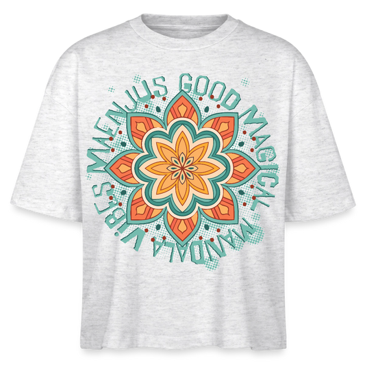 Mandala Türkis Design – Frauen Boxy Bio-T-Shirt - Weiß meliert