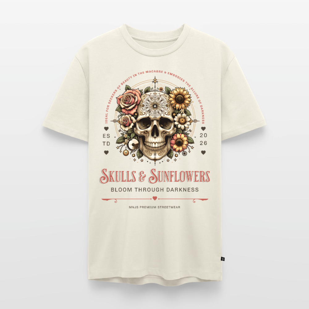 Skull & Sunflowers Design – Männer Premium T-Shirt - Naturweiß