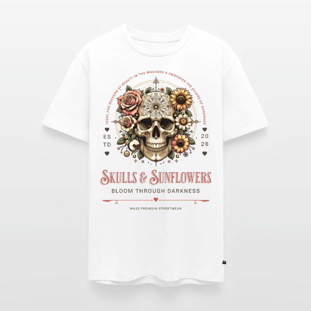 Skull & Sunflowers Design – Männer Premium T-Shirt - Weiß